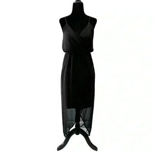Smart Set Midi Maxi Dress Black Sheer Flowy High Low Wrap Front  Asymmetric XS